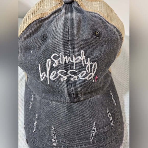 🧢 NEW Ponytail Hat Simply Blessed Gray Adjustable - Picture 4 of 7